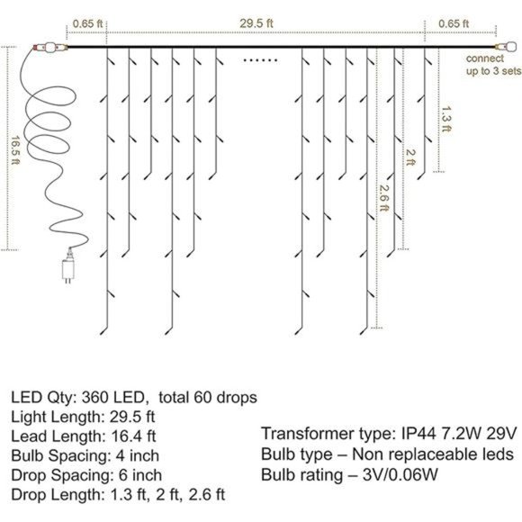 360 LED Christmas Icicle Lights, 29.5 FT 8 Modes Fairy...